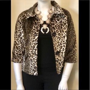 LEOPARD PRINT JACKET BLAZER TOP COAT SATIN LINED SMOOTH VELVET  BLACK BUTTON  M